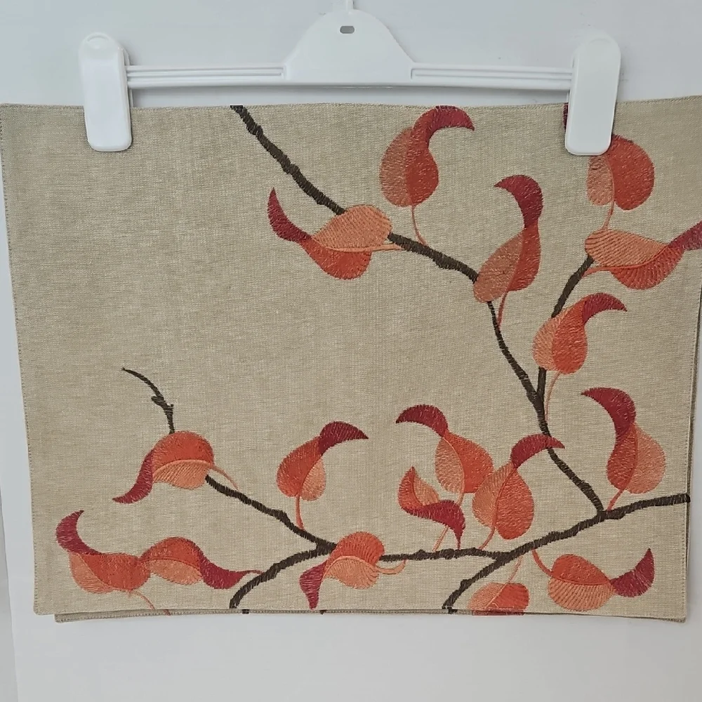 Crate&Barrel Etienne Tan Embroidered Rust Orange Brown Table Placemats Set of 4